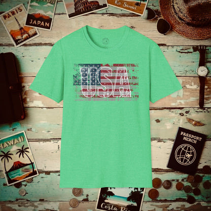Vintage American Flag Patriotism USA T-Shirt Heather Irish Green / S