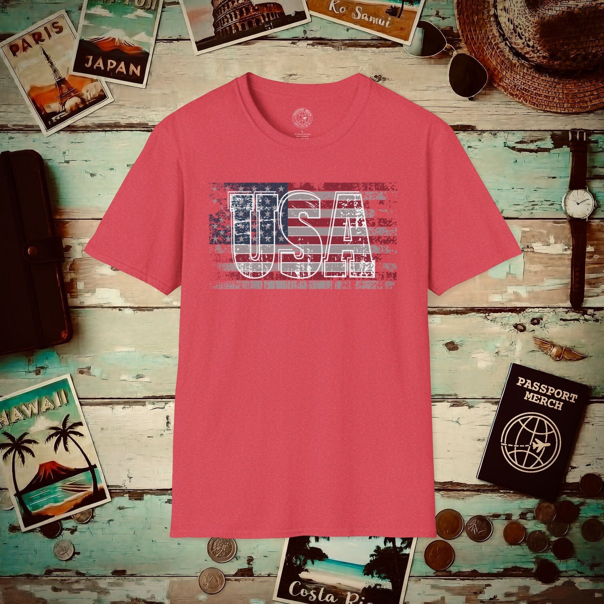 Vintage American Flag Patriotism USA T-Shirt Heather Red / S