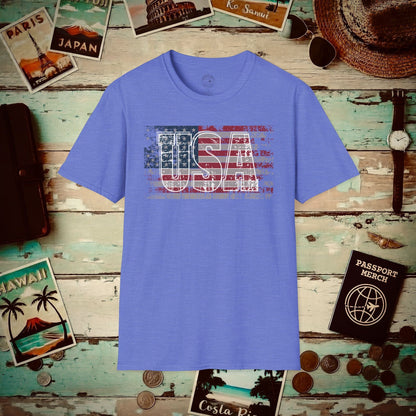 Vintage American Flag Patriotism USA T-Shirt Heather Royal / S