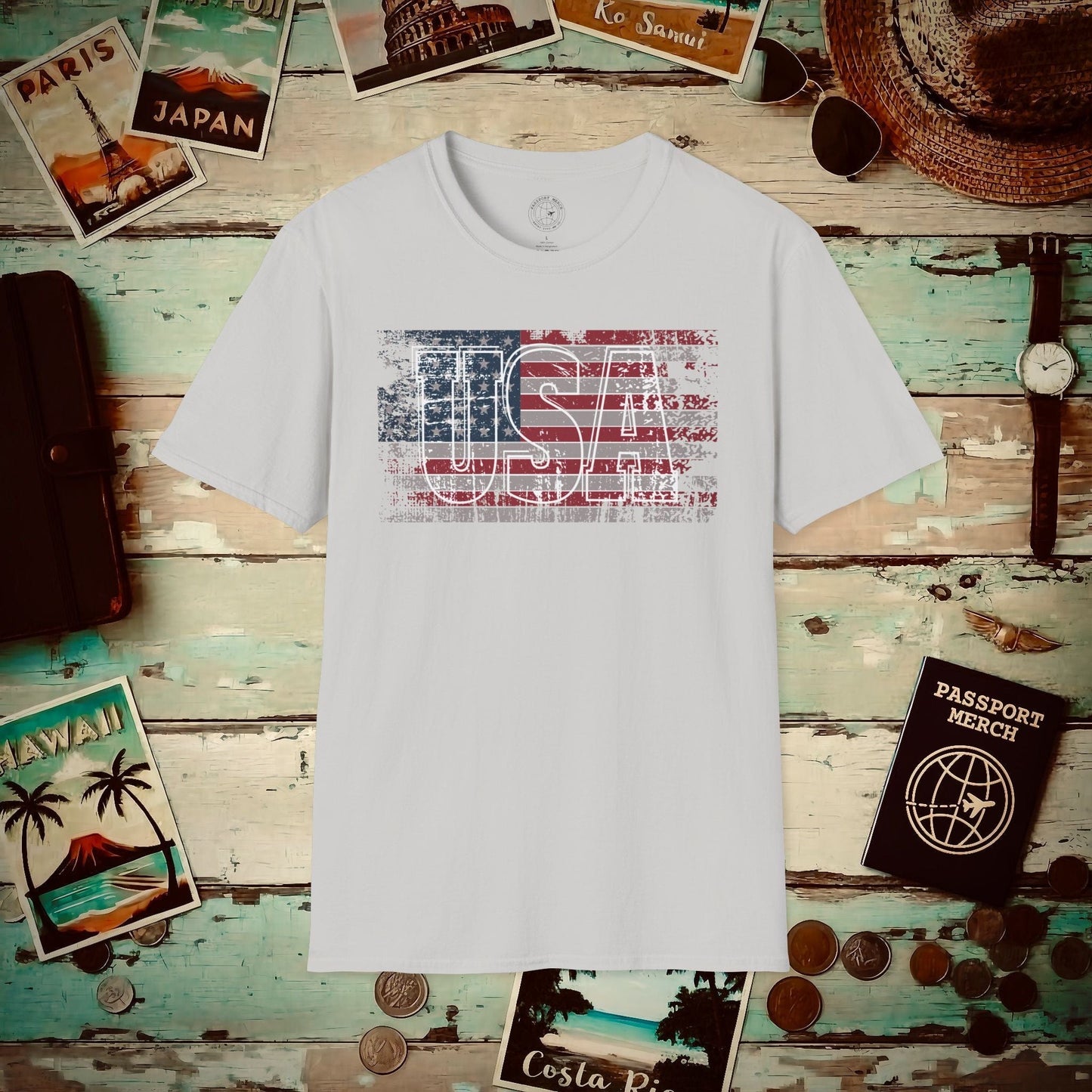 Vintage American Flag Patriotism USA T-Shirt Ice Grey / S