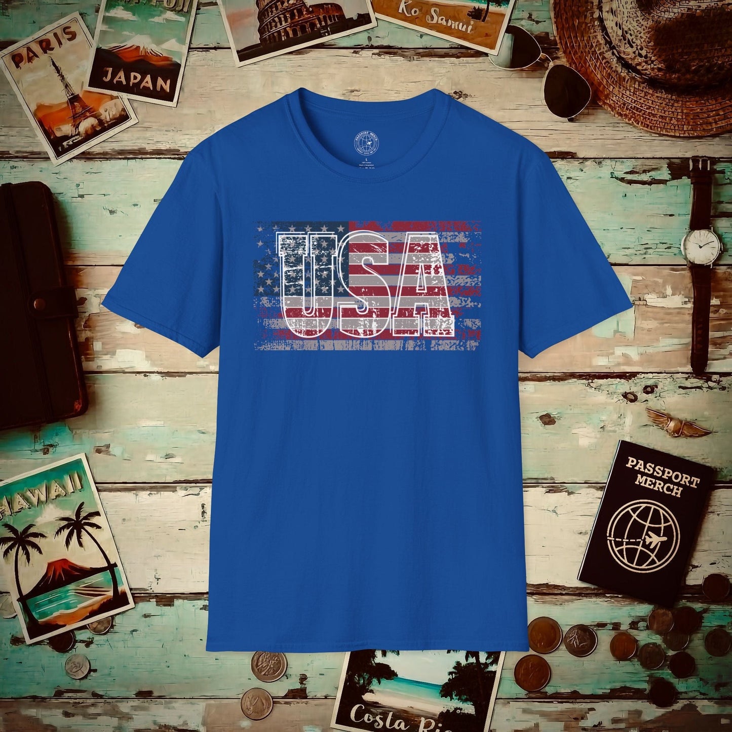 Vintage American Flag Patriotism USA T-Shirt Royal / S