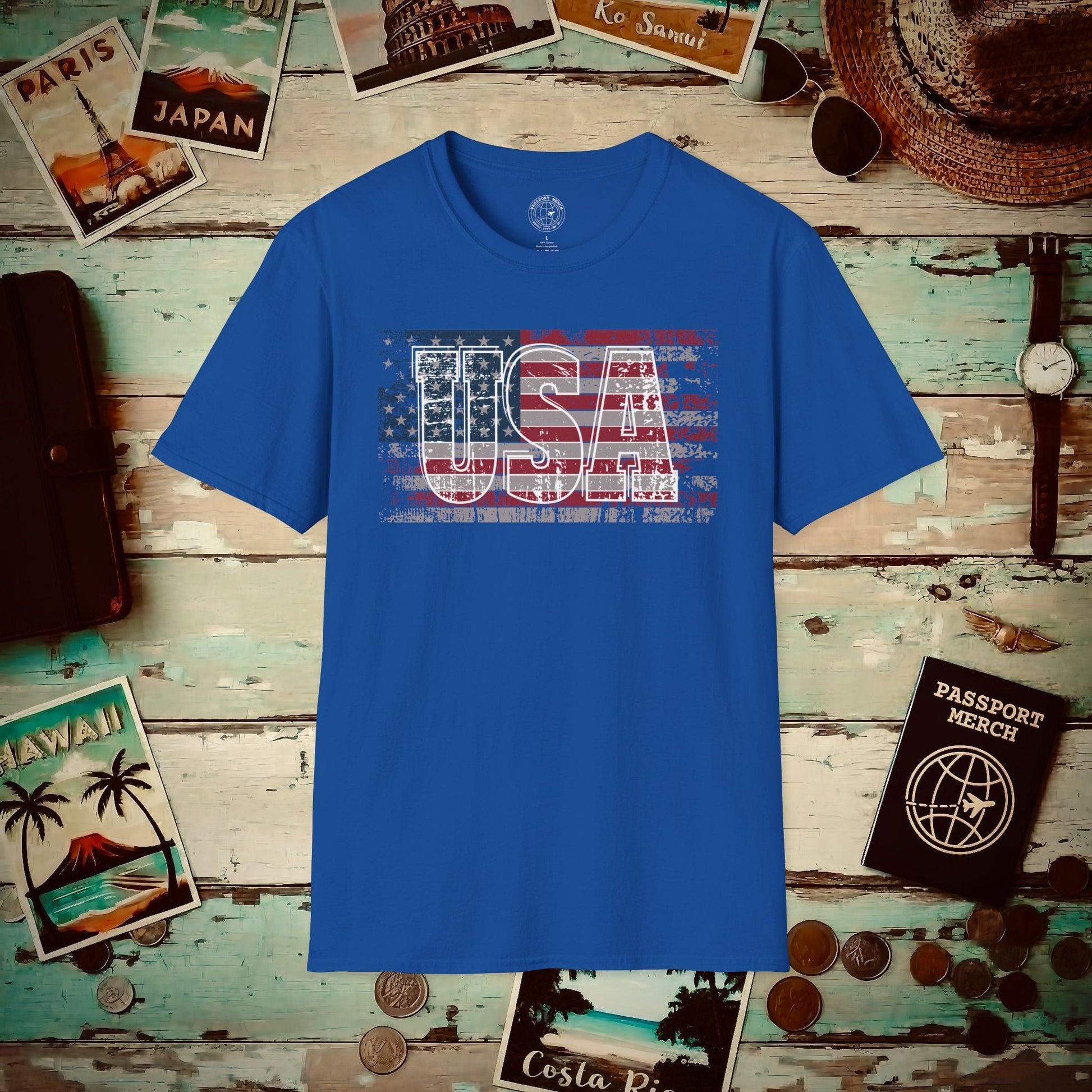 Vintage American Flag Patriotism USA T-Shirt Royal / S