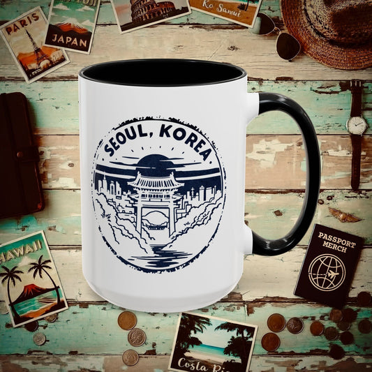 Vintage Badge, Seoul Korea 15oz Mug Black / 15oz