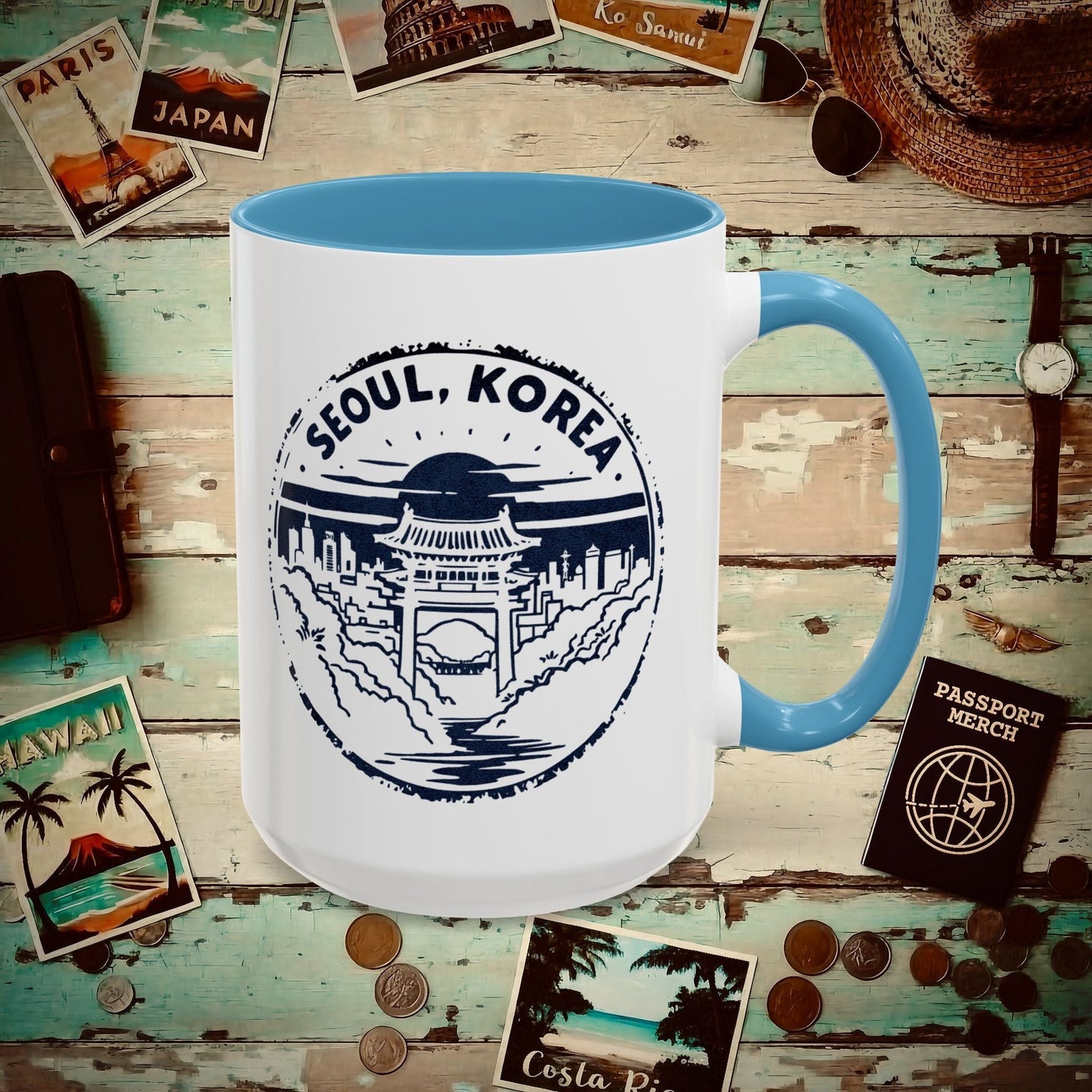 Vintage Badge, Seoul Korea 15oz Mug Light Blue / 15oz