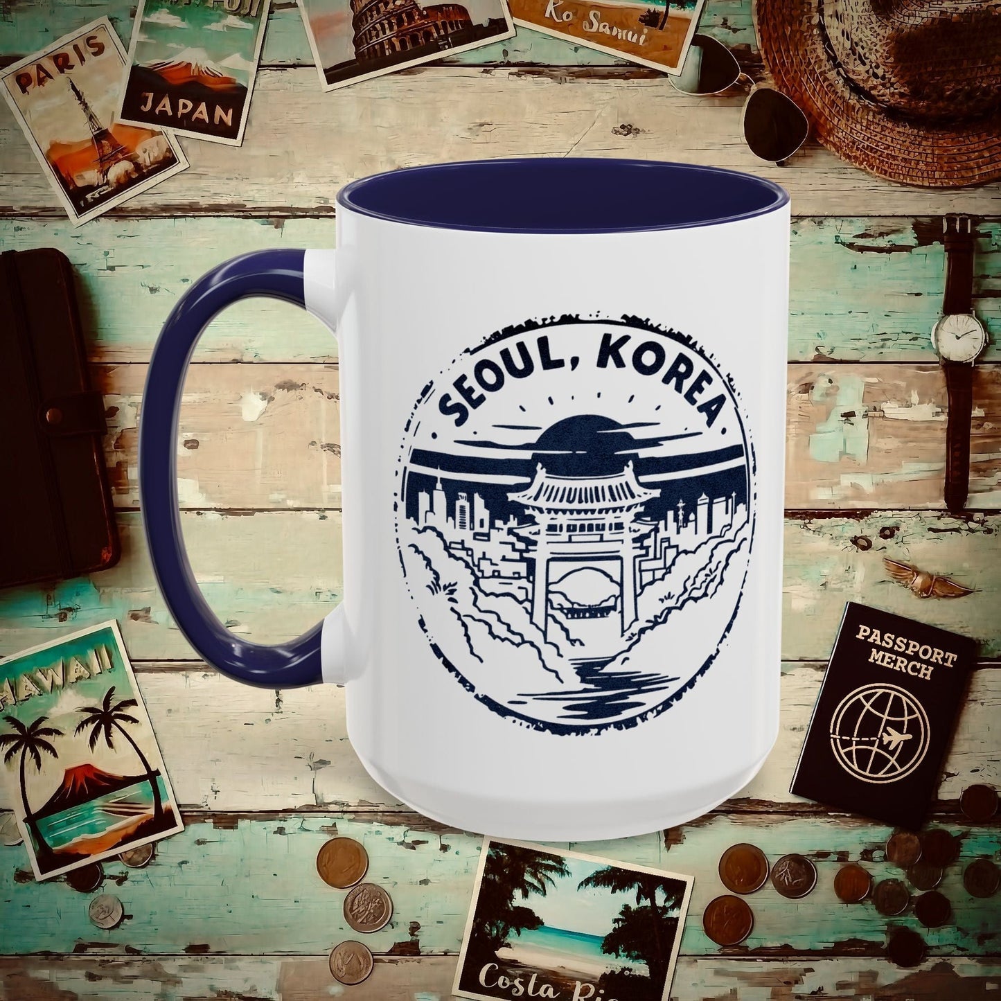 Vintage Badge, Seoul Korea 15oz Mug Navy / 15oz