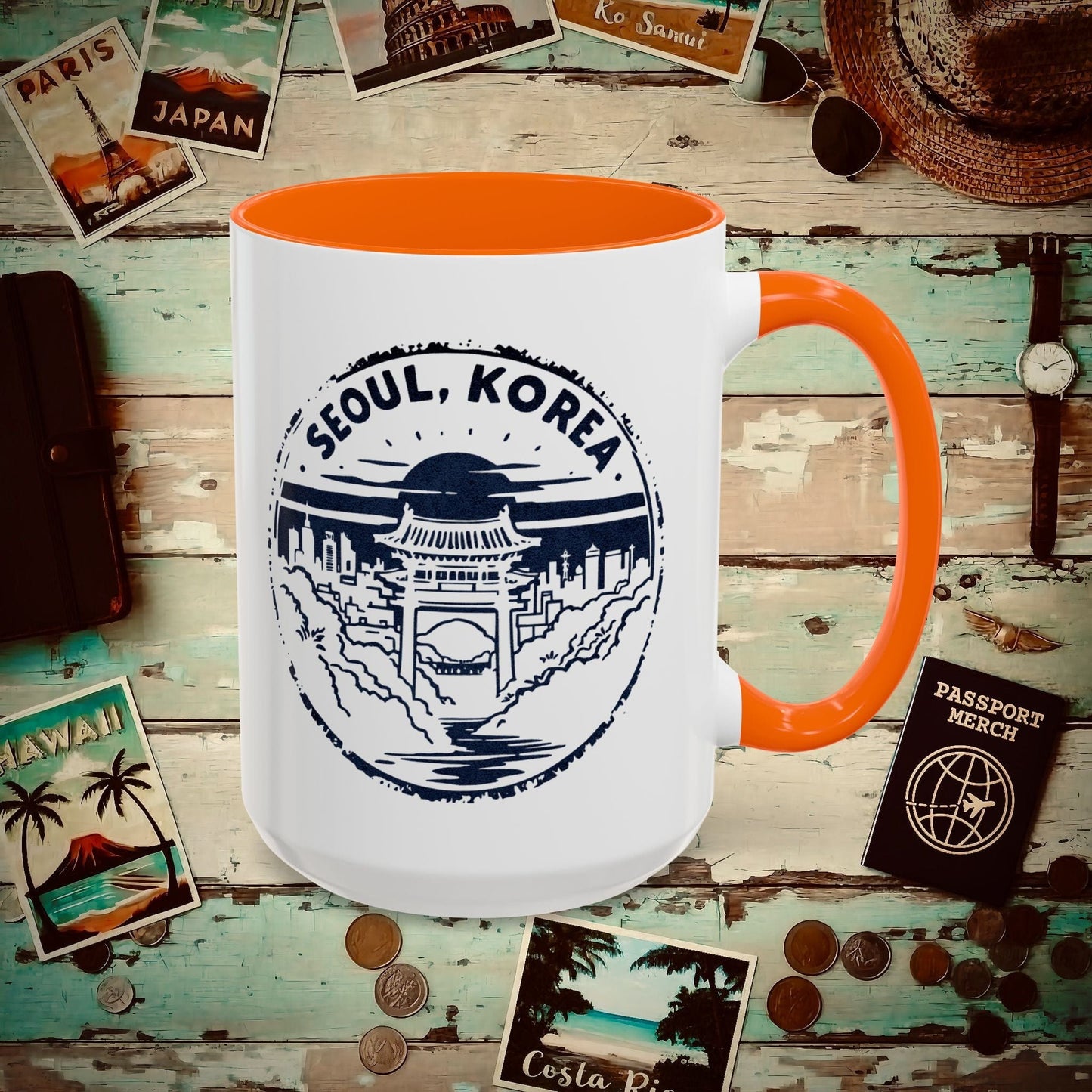 Vintage Badge, Seoul Korea 15oz Mug Orange / 15oz