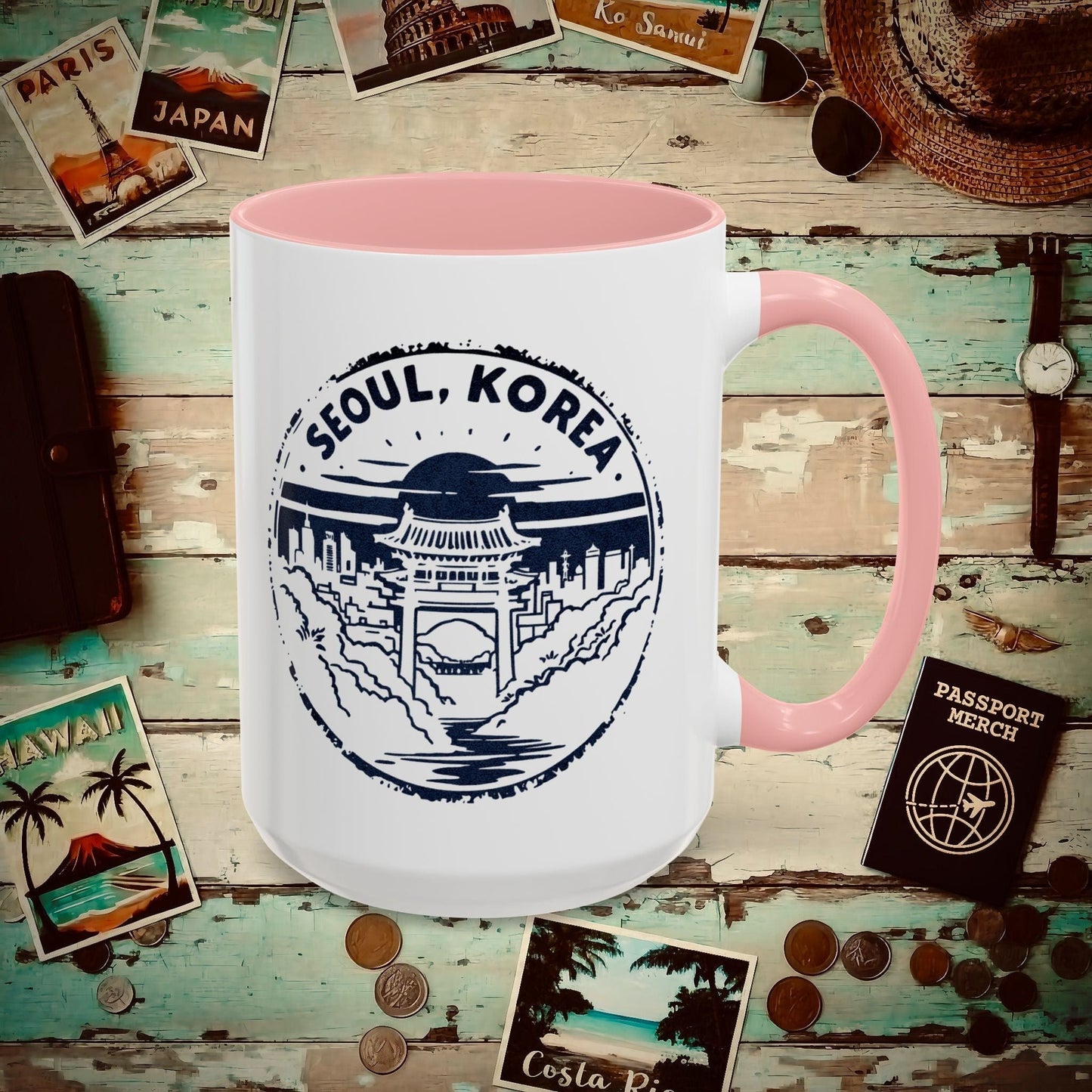 Vintage Badge, Seoul Korea 15oz Mug Pink / 15oz
