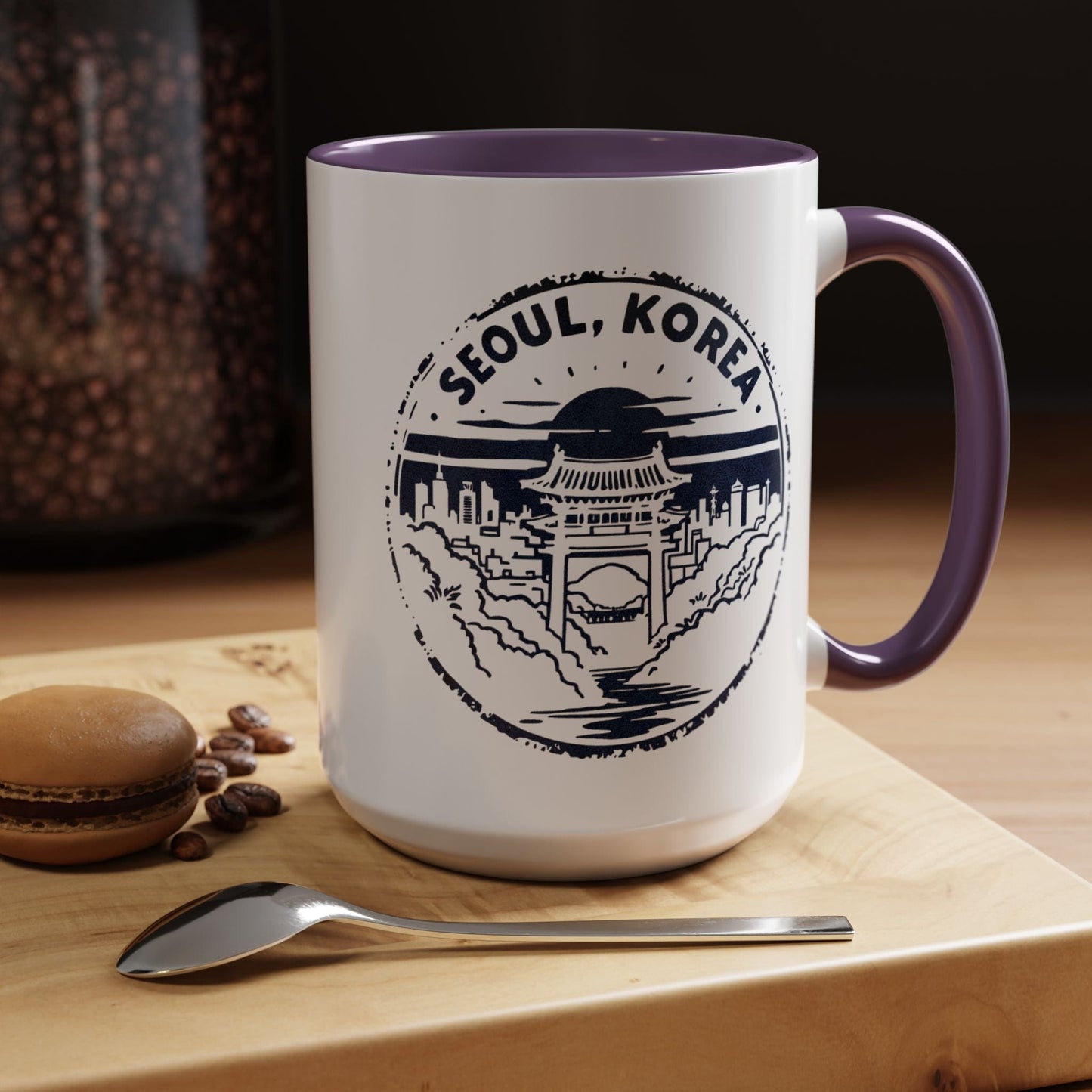 Vintage Badge, Seoul Korea 15oz Mug Purple / 15oz