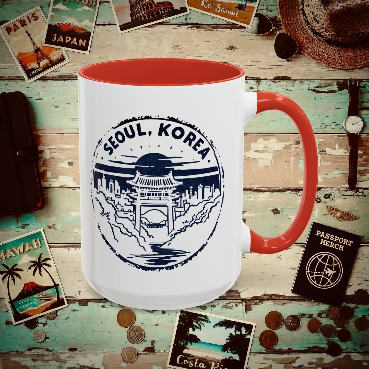 Vintage Badge, Seoul Korea 15oz Mug Red / 15oz