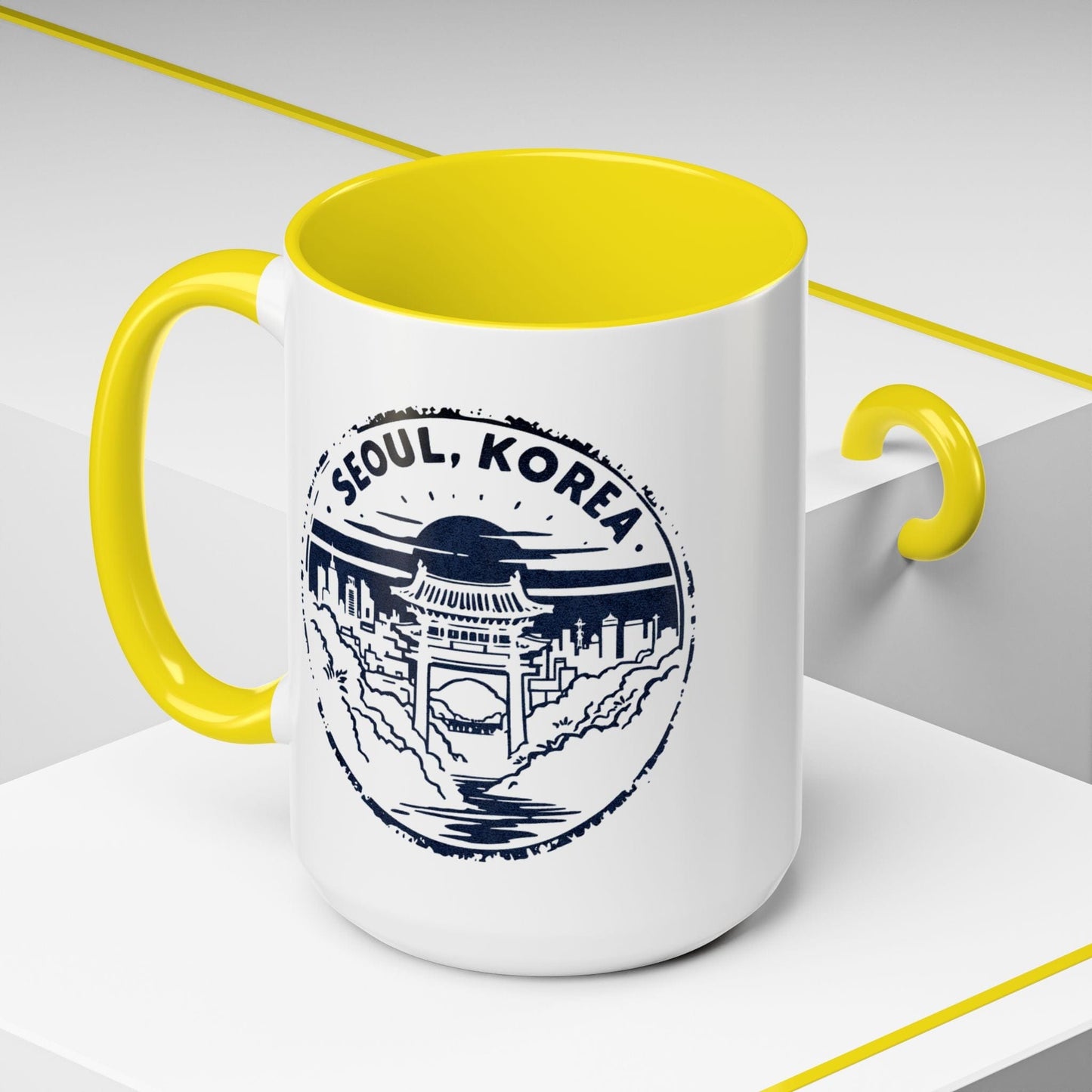 Vintage Badge, Seoul Korea 15oz Mug Yellow / 15oz