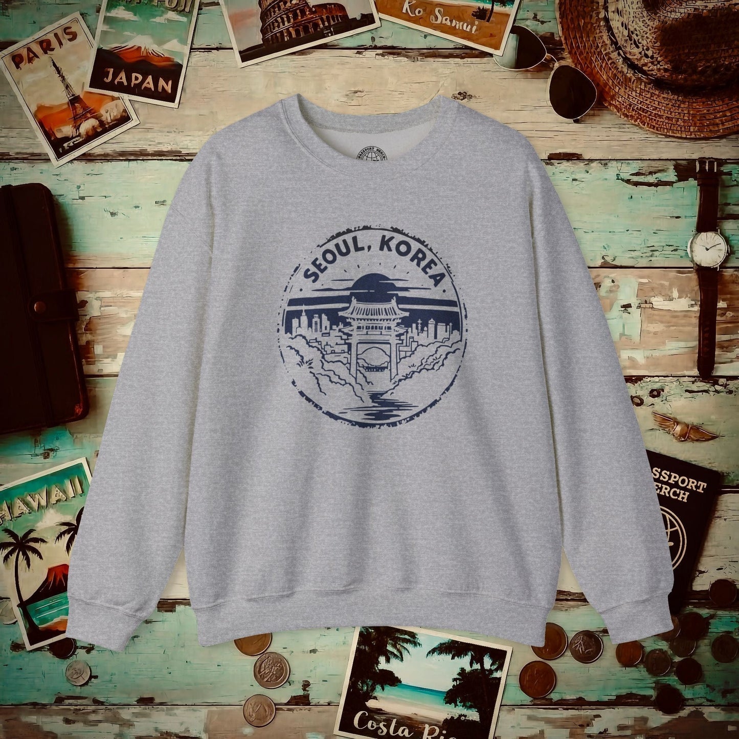 Vintage Badge, Seoul Korea Crewneck Sport Grey / S