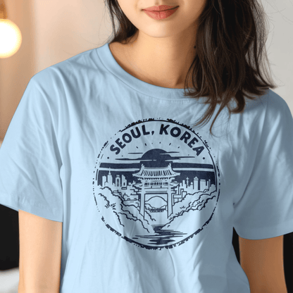 Vintage Badge, Seoul Korea T-Shirt Light Blue / S