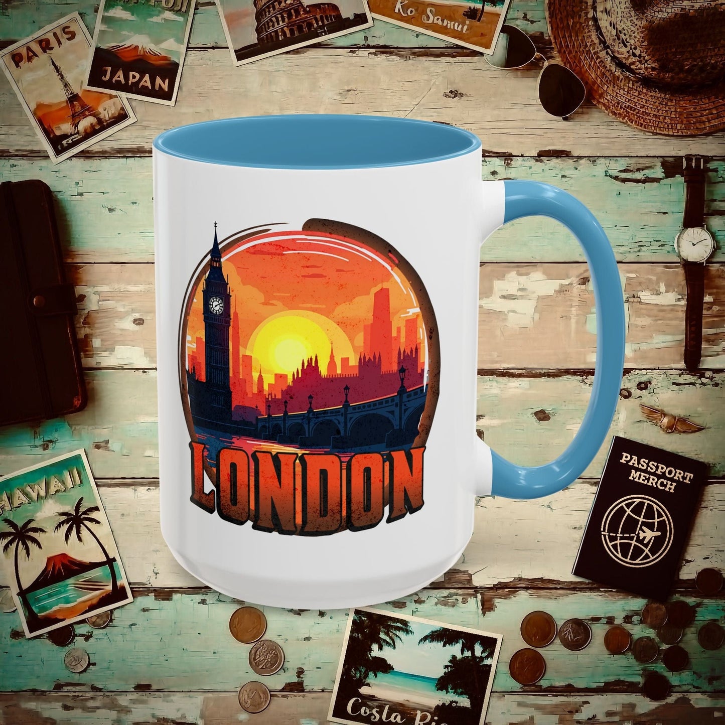 Vintage Big Ben Sunset, London, England 15oz Mug Light Blue / 15oz