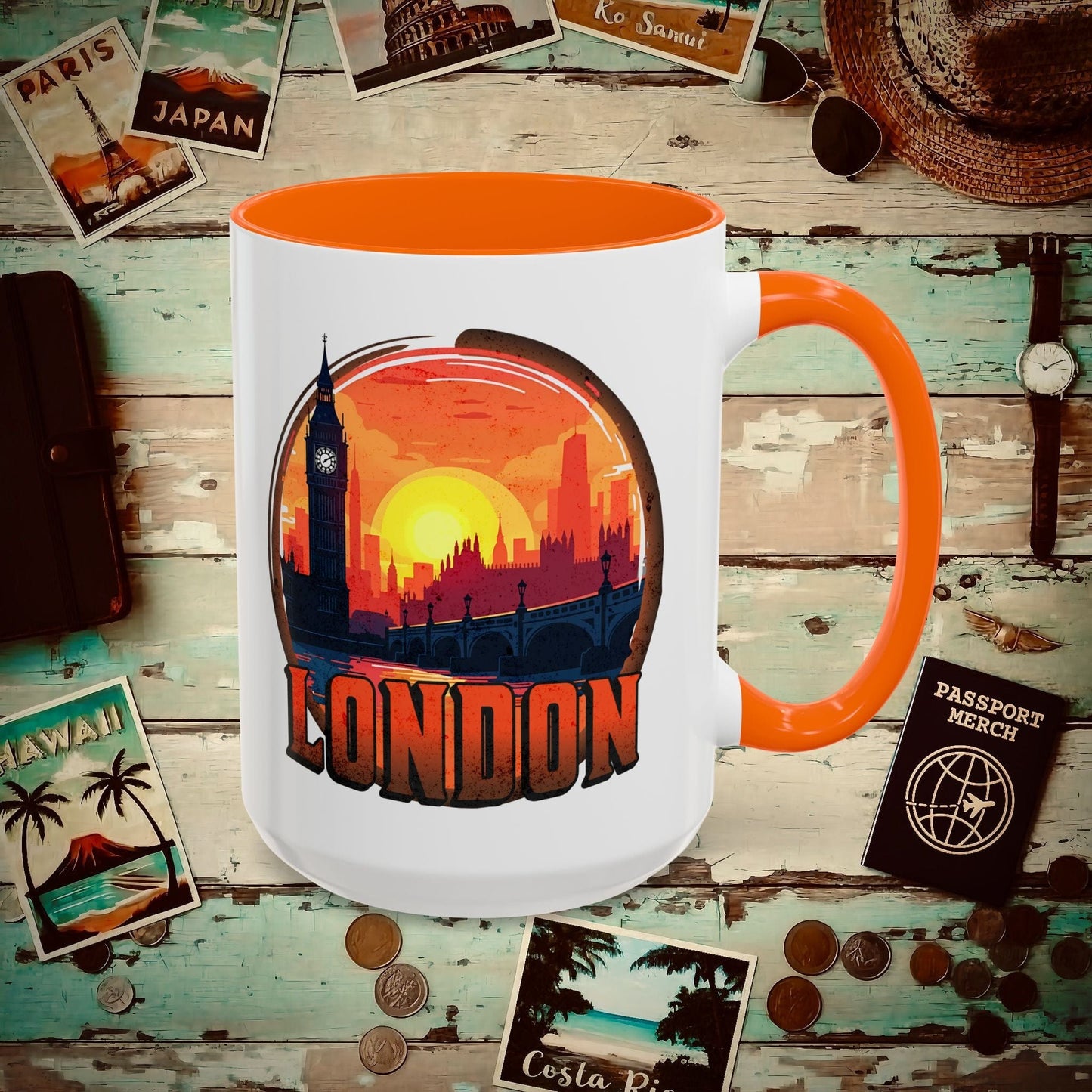 Vintage Big Ben Sunset, London, England 15oz Mug Orange / 15oz