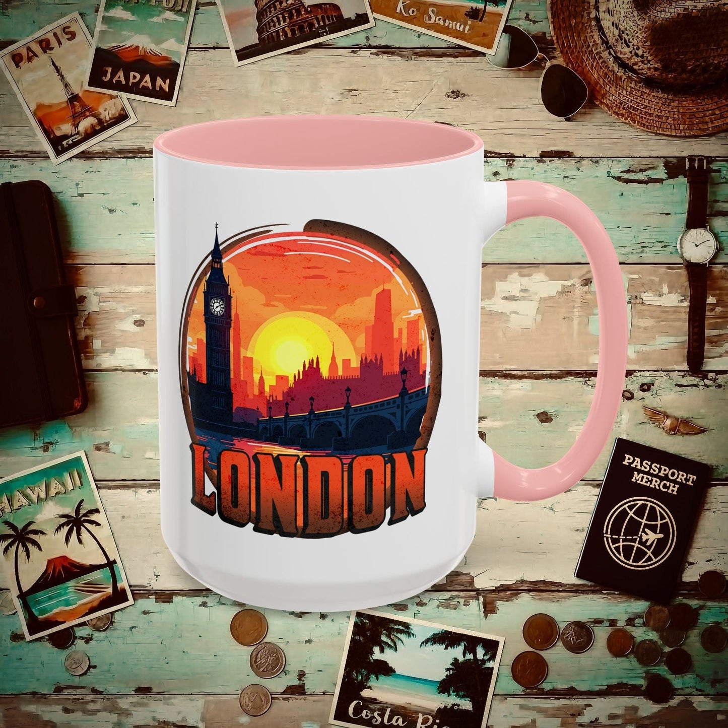 Vintage Big Ben Sunset, London, England 15oz Mug Pink / 15oz