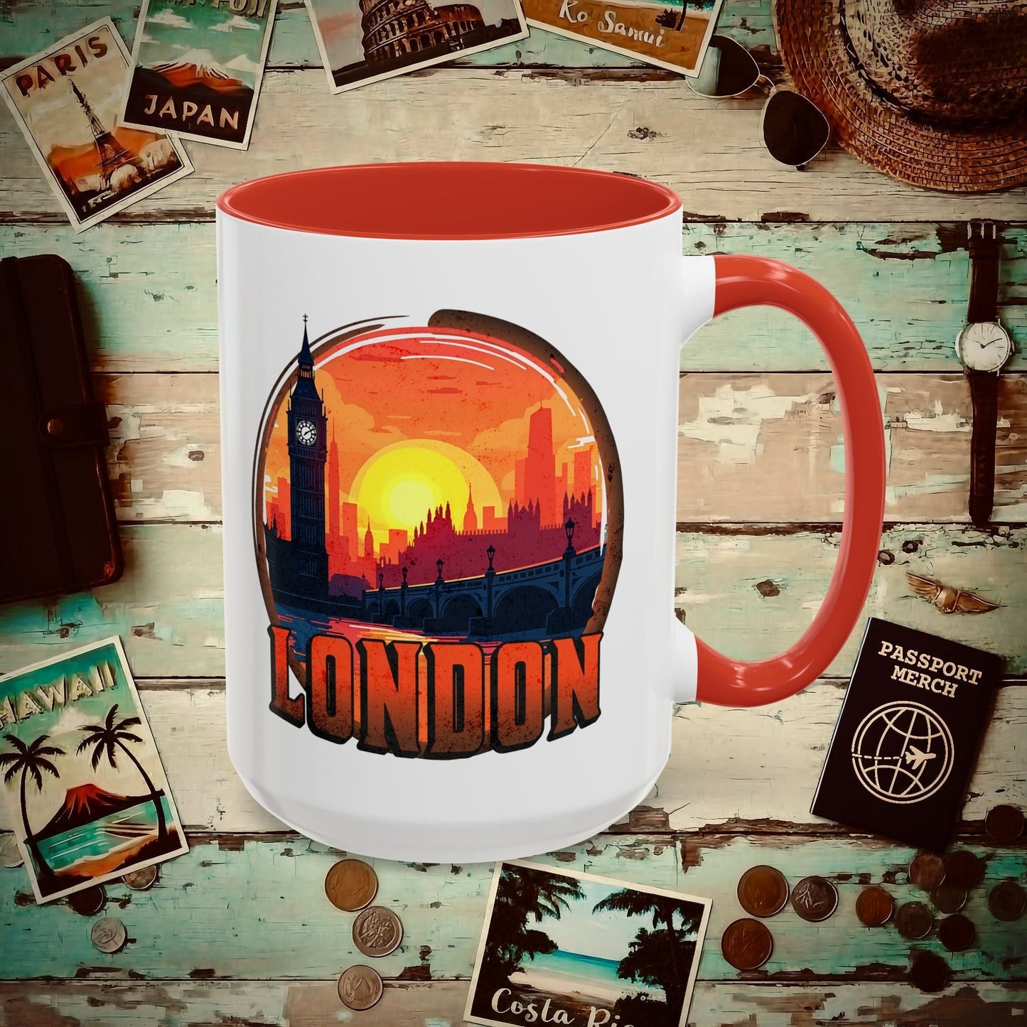 Vintage Big Ben Sunset, London, England 15oz Mug Red / 15oz