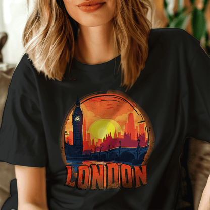 Vintage Big Ben Sunset, London, England T-Shirt Black / S