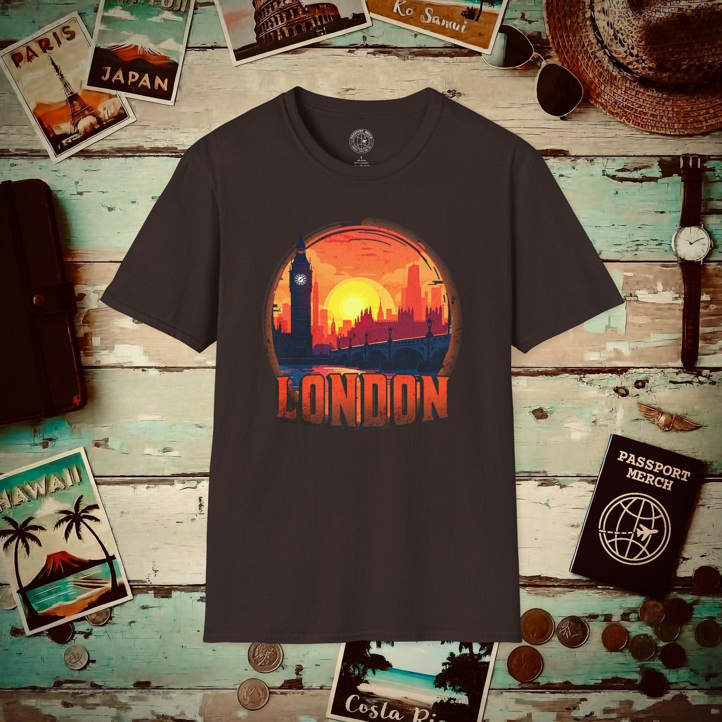 Vintage Big Ben Sunset, London, England T-Shirt Dark Chocolate / S