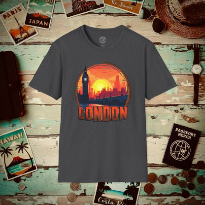 Vintage Big Ben Sunset, London, England T-Shirt Dark Heather / S
