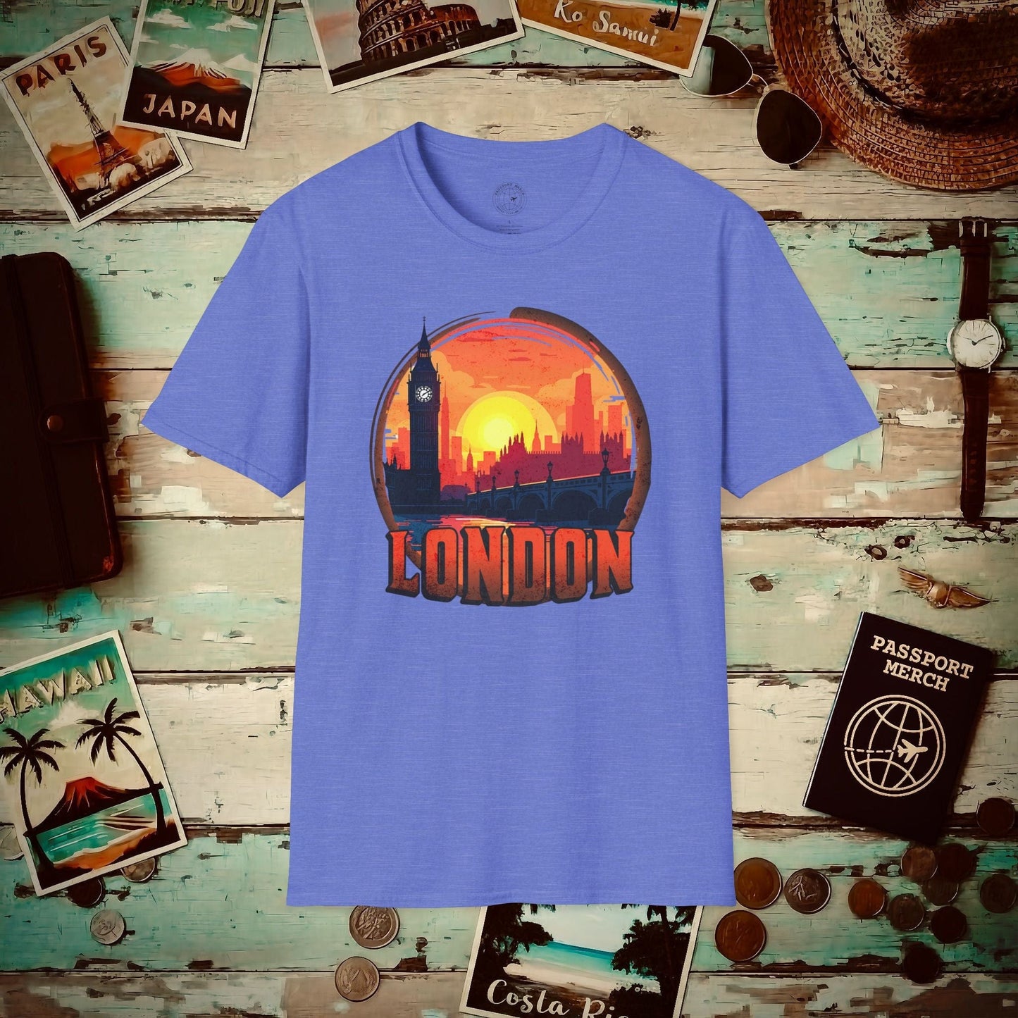 Vintage Big Ben Sunset, London, England T-Shirt Heather Royal / S