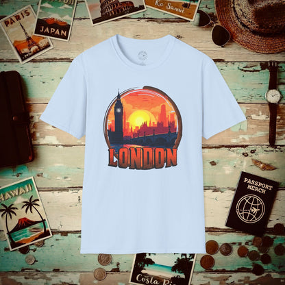 Vintage Big Ben Sunset, London, England T-Shirt Light Blue / S