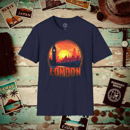 Vintage Big Ben Sunset, London, England T-Shirt Navy / S