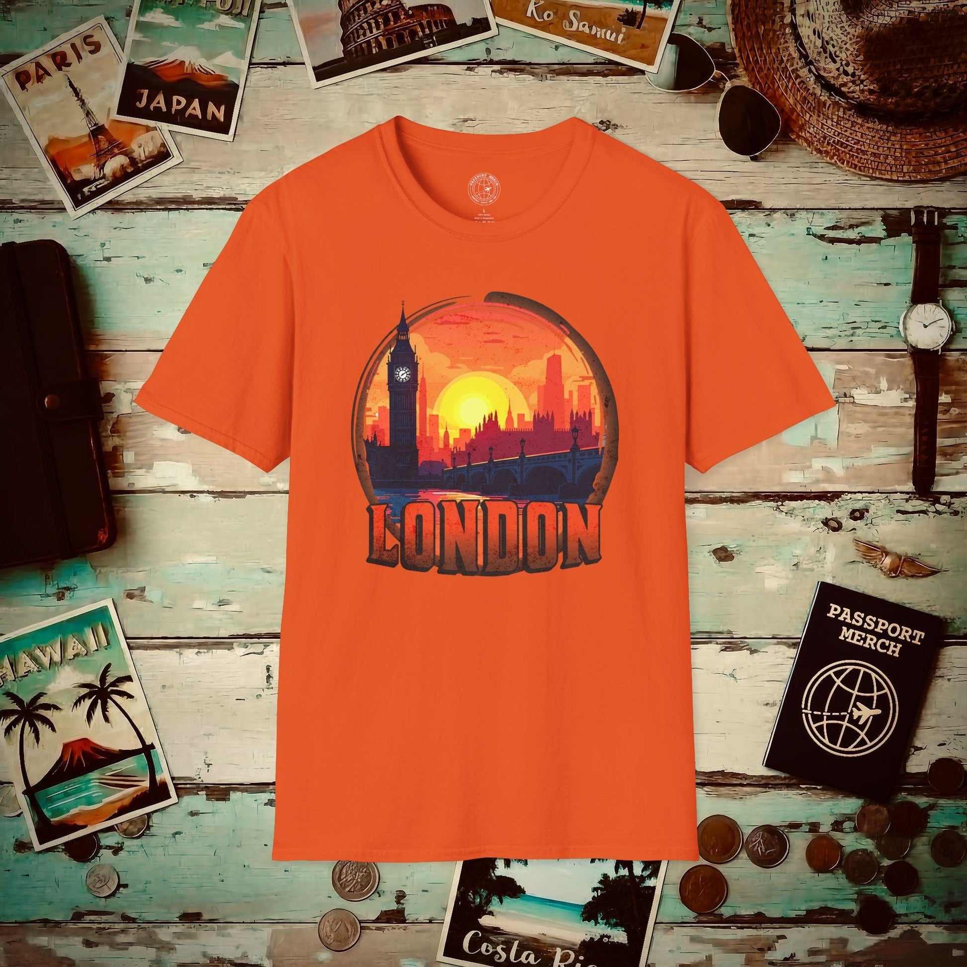 Vintage Big Ben Sunset, London, England T-Shirt Orange / S