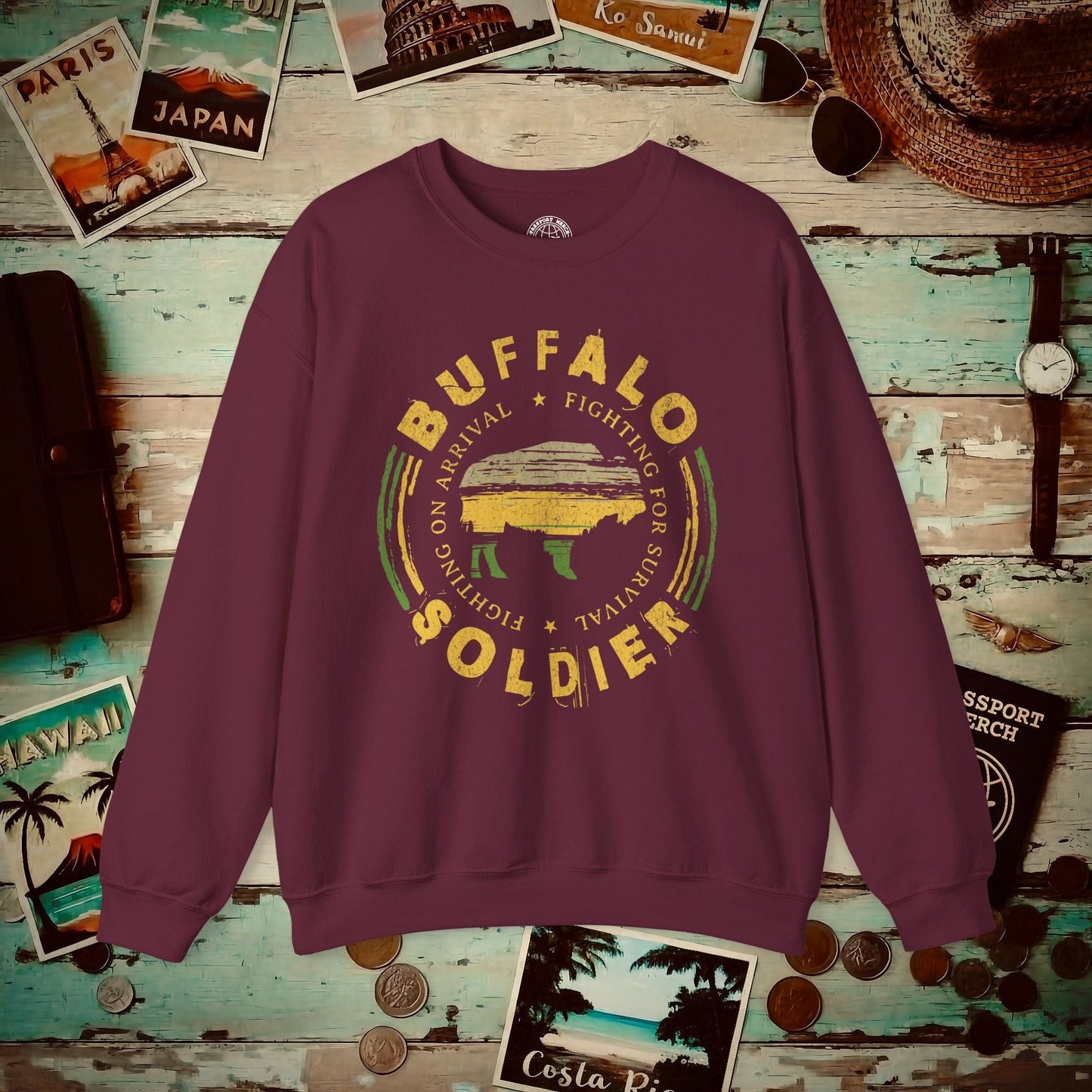 Vintage Buffalo Soldier, Jamaica Crewneck Maroon / S