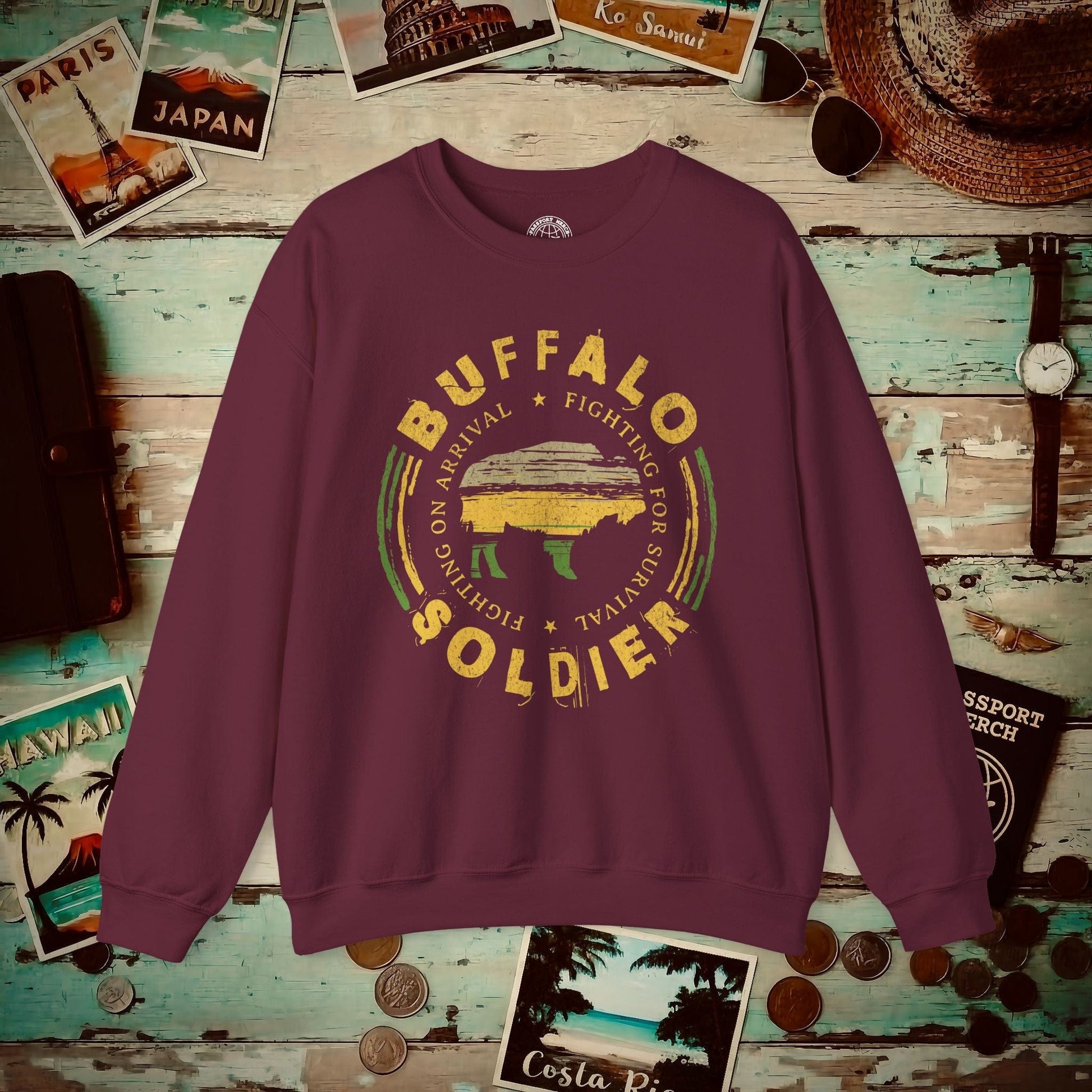 Vintage Buffalo Soldier, Jamaica Crewneck Maroon / S