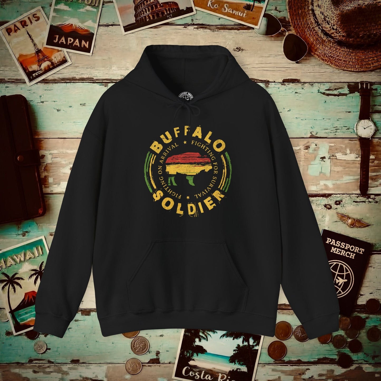 Vintage Buffalo Soldier, Jamaica Hoodie Black / S