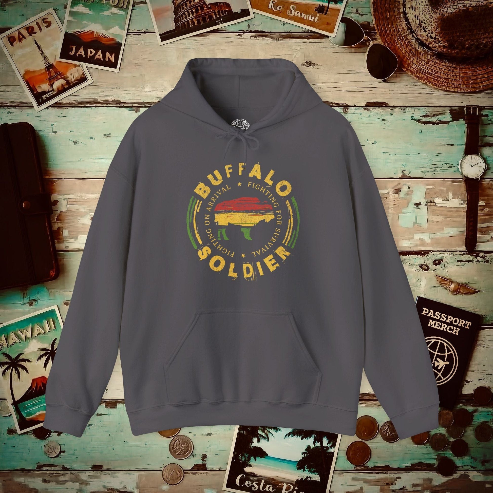 Vintage Buffalo Soldier, Jamaica Hoodie Charcoal / S