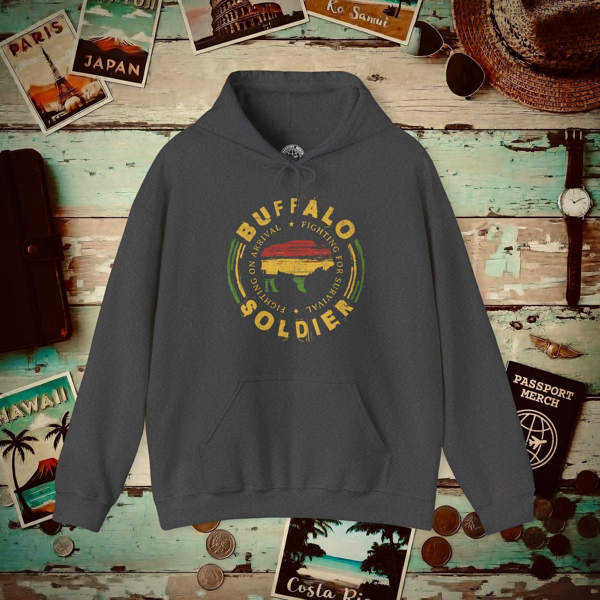 Vintage Buffalo Soldier, Jamaica Hoodie Dark Heather / S