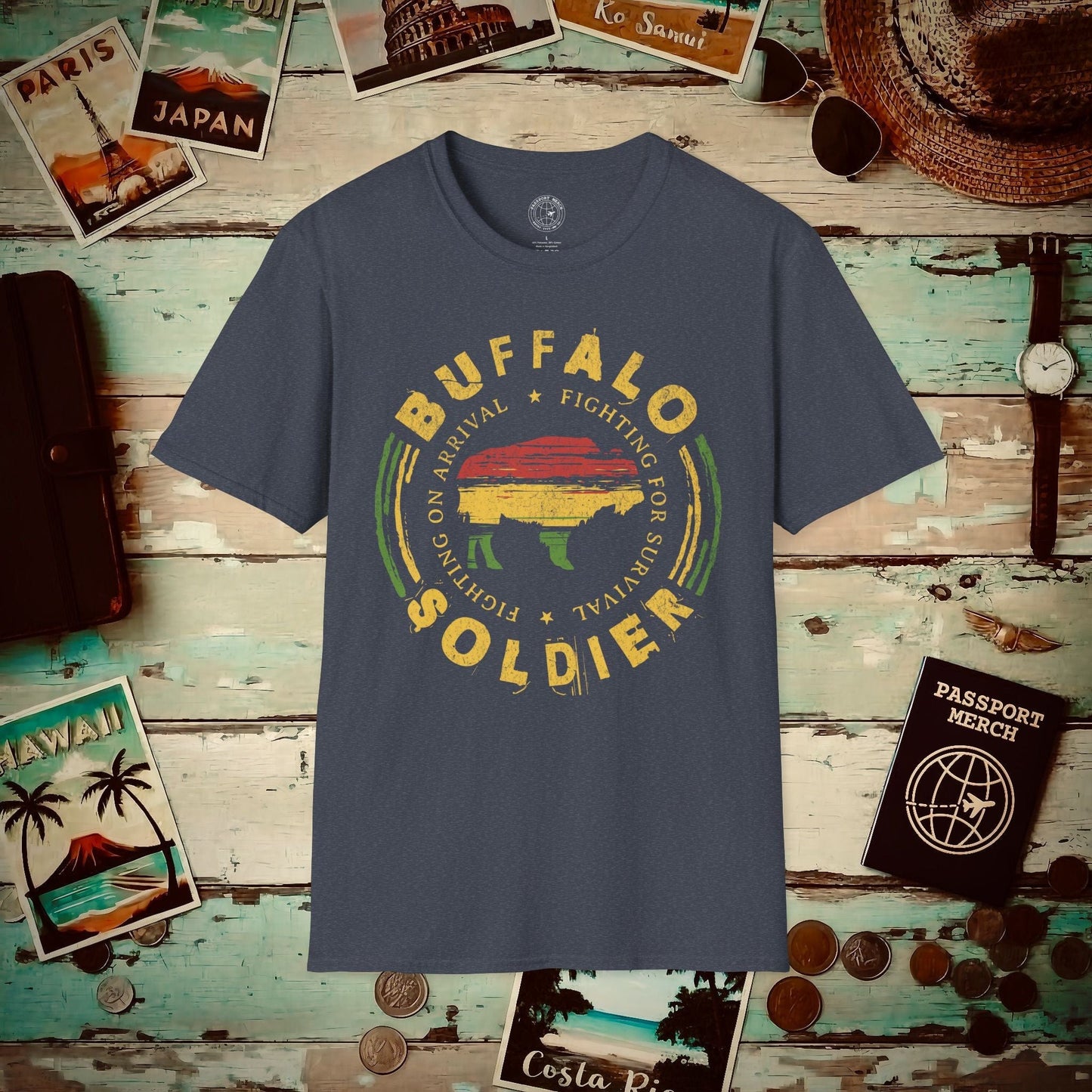 Vintage Buffalo Soldier, Jamaica T-Shirt Heather Navy / S