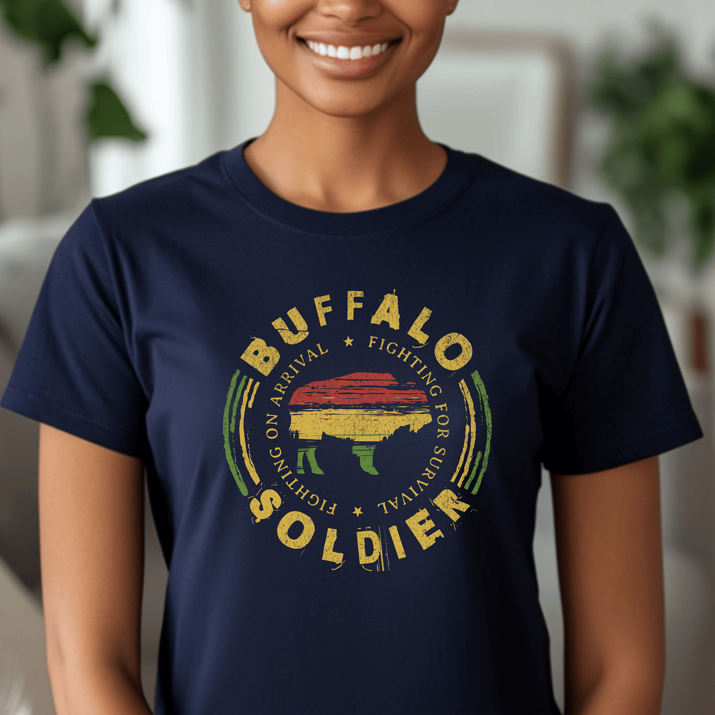 Vintage Buffalo Soldier, Jamaica, Womens Fit T-Shirt Navy / S
