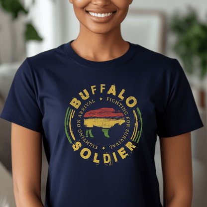 Vintage Buffalo Soldier, Jamaica, Womens Fit T-Shirt Navy / S