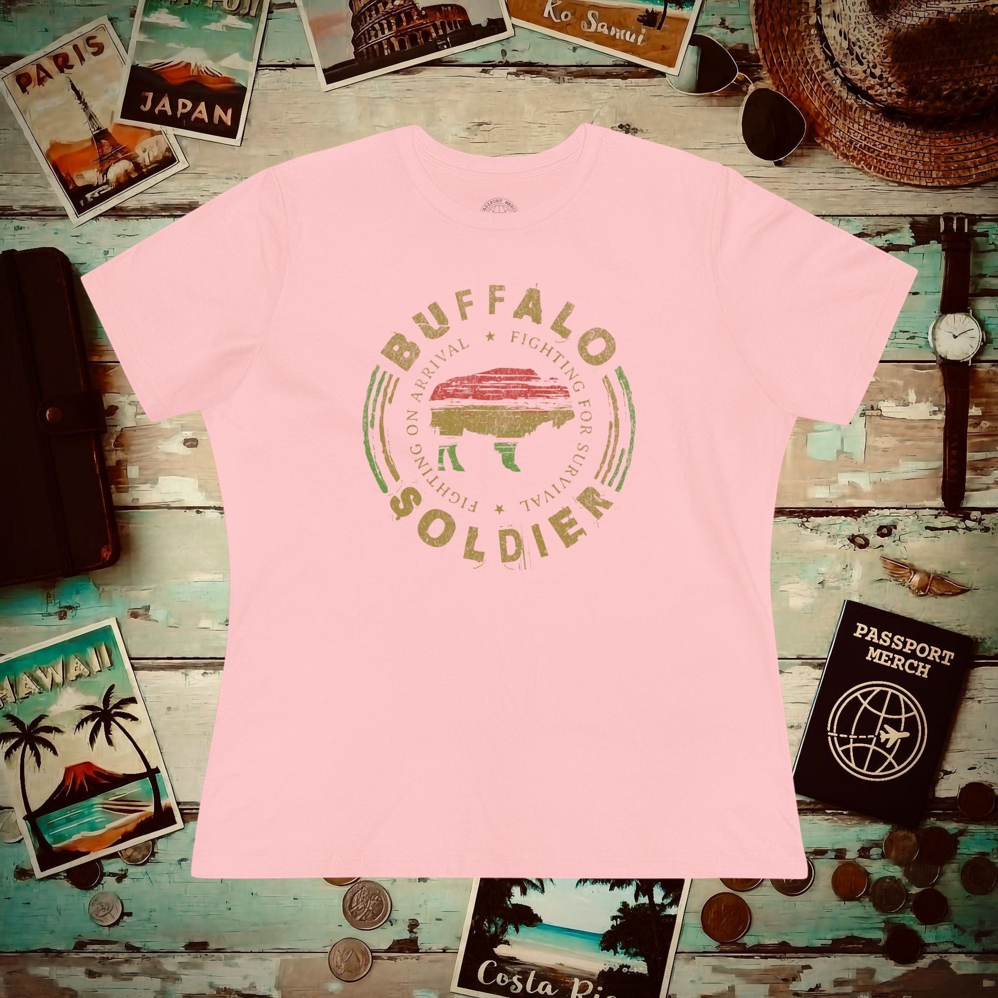 Vintage Buffalo Soldier, Jamaica, Womens Fit T-Shirt Pink / S