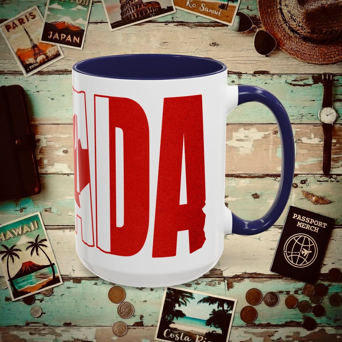 Vintage Canada Patriotism Letter Flag 15oz Mug Navy / 15oz