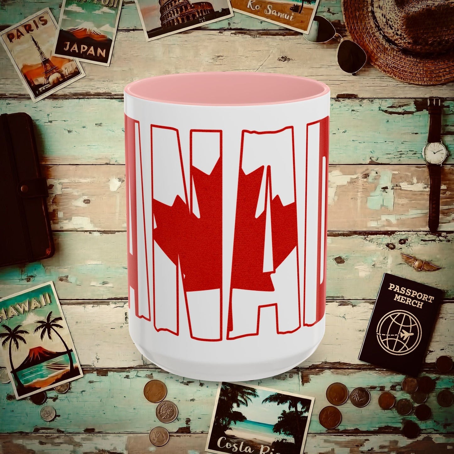 Vintage Canada Patriotism Letter Flag 15oz Mug Pink / 15oz