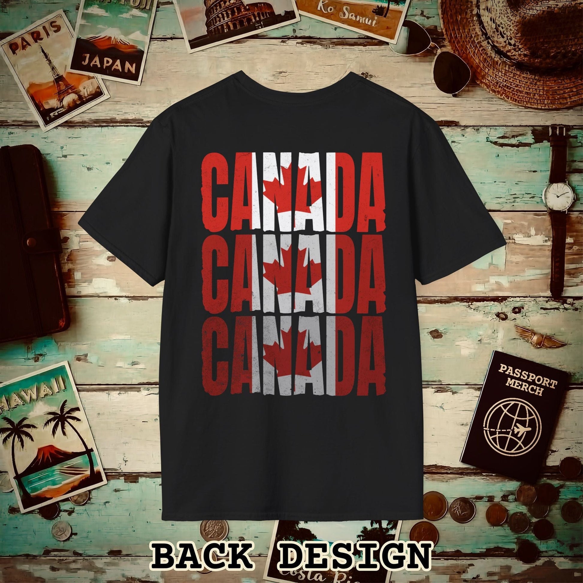 Vintage Canada Patriotism Letter Flag, Back Print T-Shirt Black / S