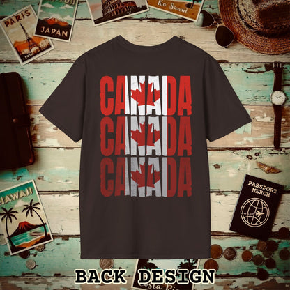Vintage Canada Patriotism Letter Flag, Back Print T-Shirt Dark Chocolate / S