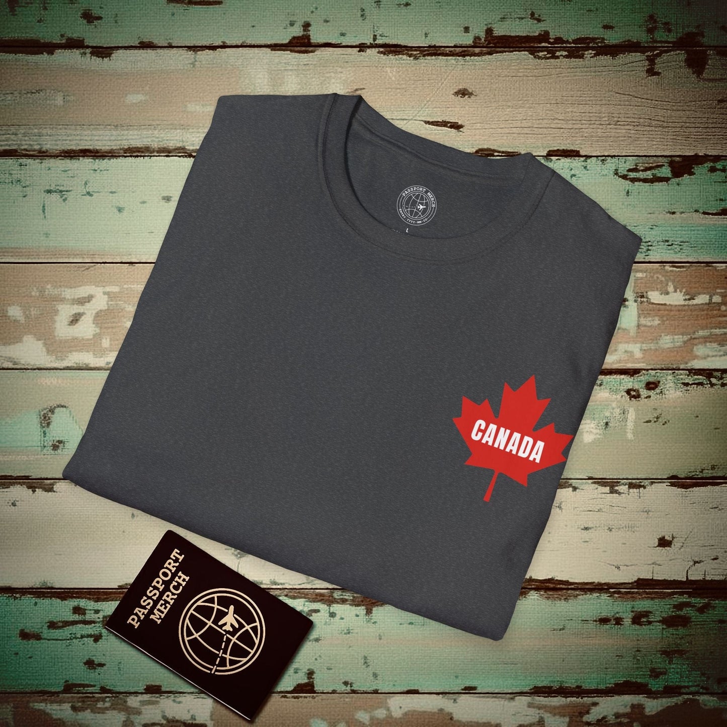 Vintage Canada Patriotism Letter Flag, Back Print T-Shirt Dark Heather / S