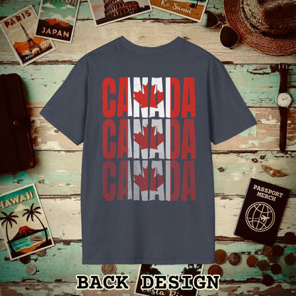 Vintage Canada Patriotism Letter Flag, Back Print T-Shirt Heather Navy / S