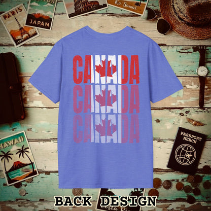 Vintage Canada Patriotism Letter Flag, Back Print T-Shirt Heather Royal / S
