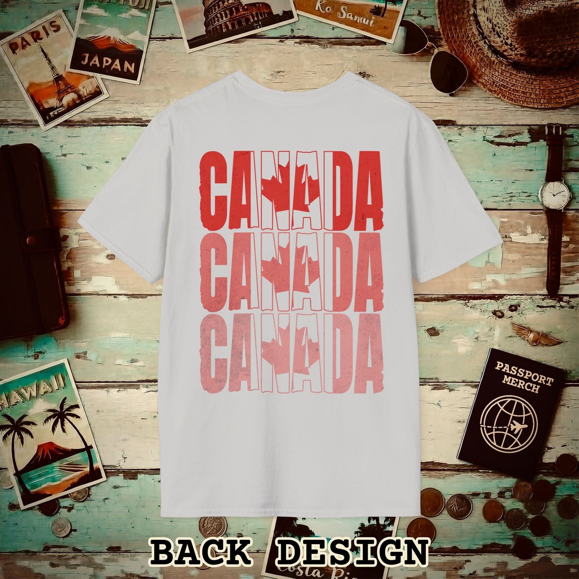 Vintage Canada Patriotism Letter Flag, Back Print T-Shirt Ice Grey / S