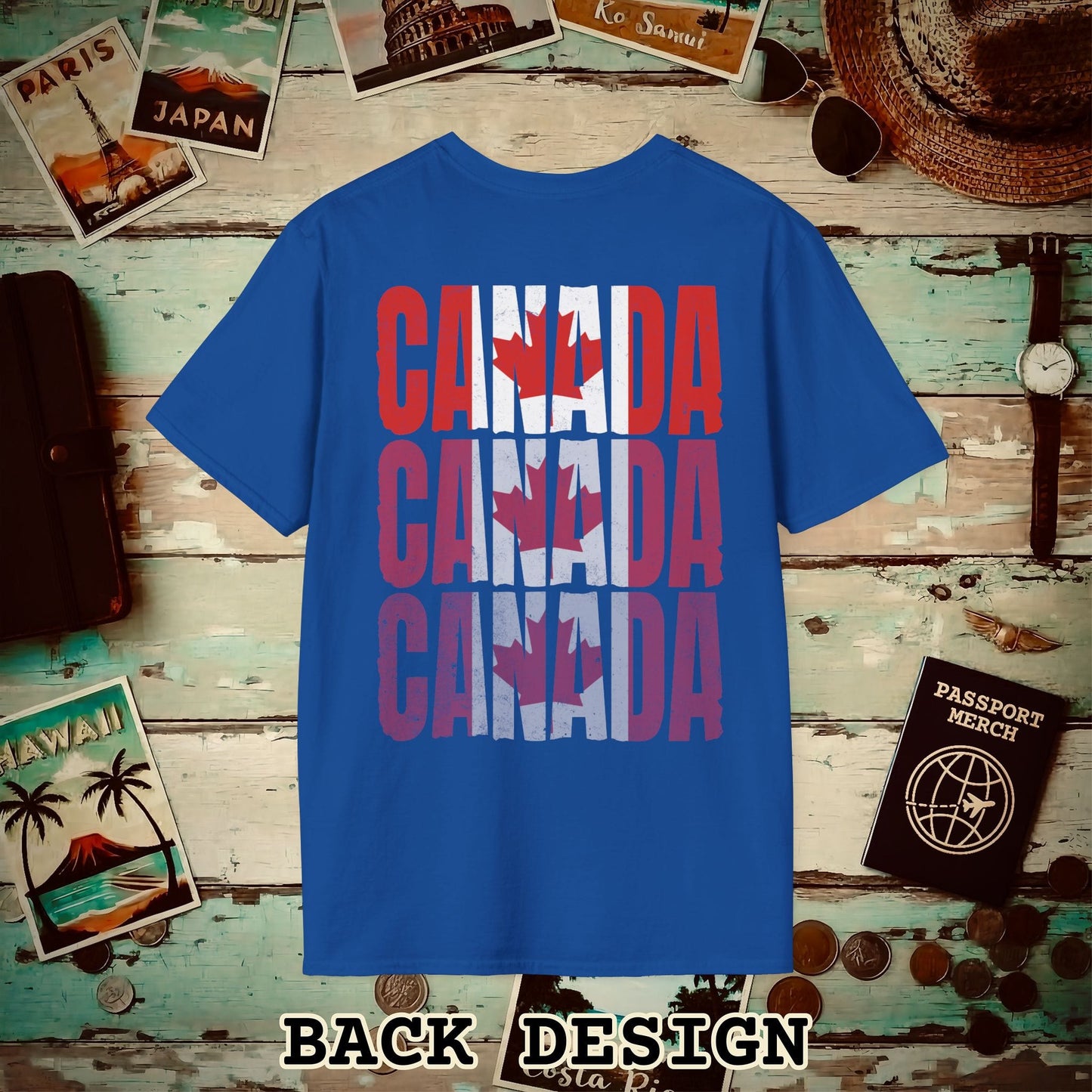 Vintage Canada Patriotism Letter Flag, Back Print T-Shirt Royal / S