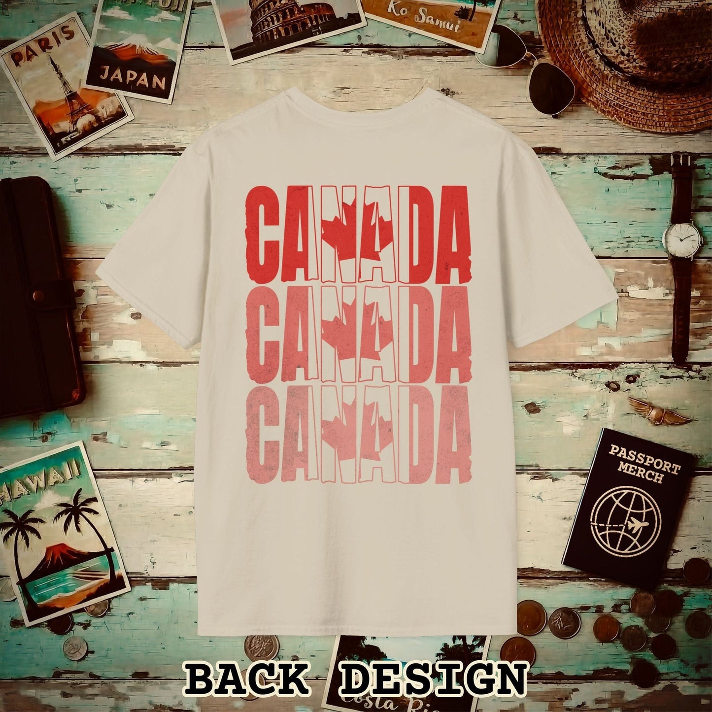 Vintage Canada Patriotism Letter Flag, Back Print T-Shirt Sand / S