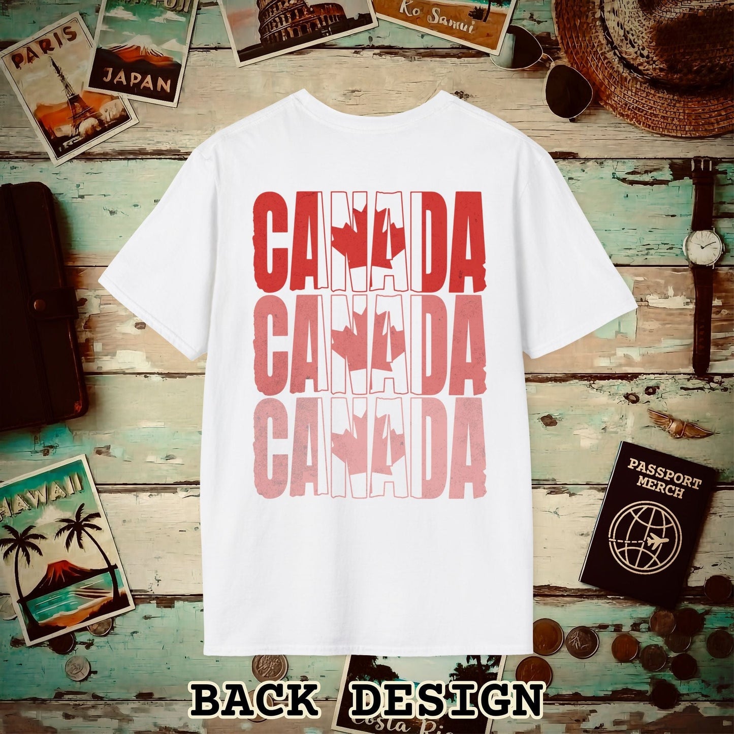 Vintage Canada Patriotism Letter Flag, Back Print T-Shirt White / S