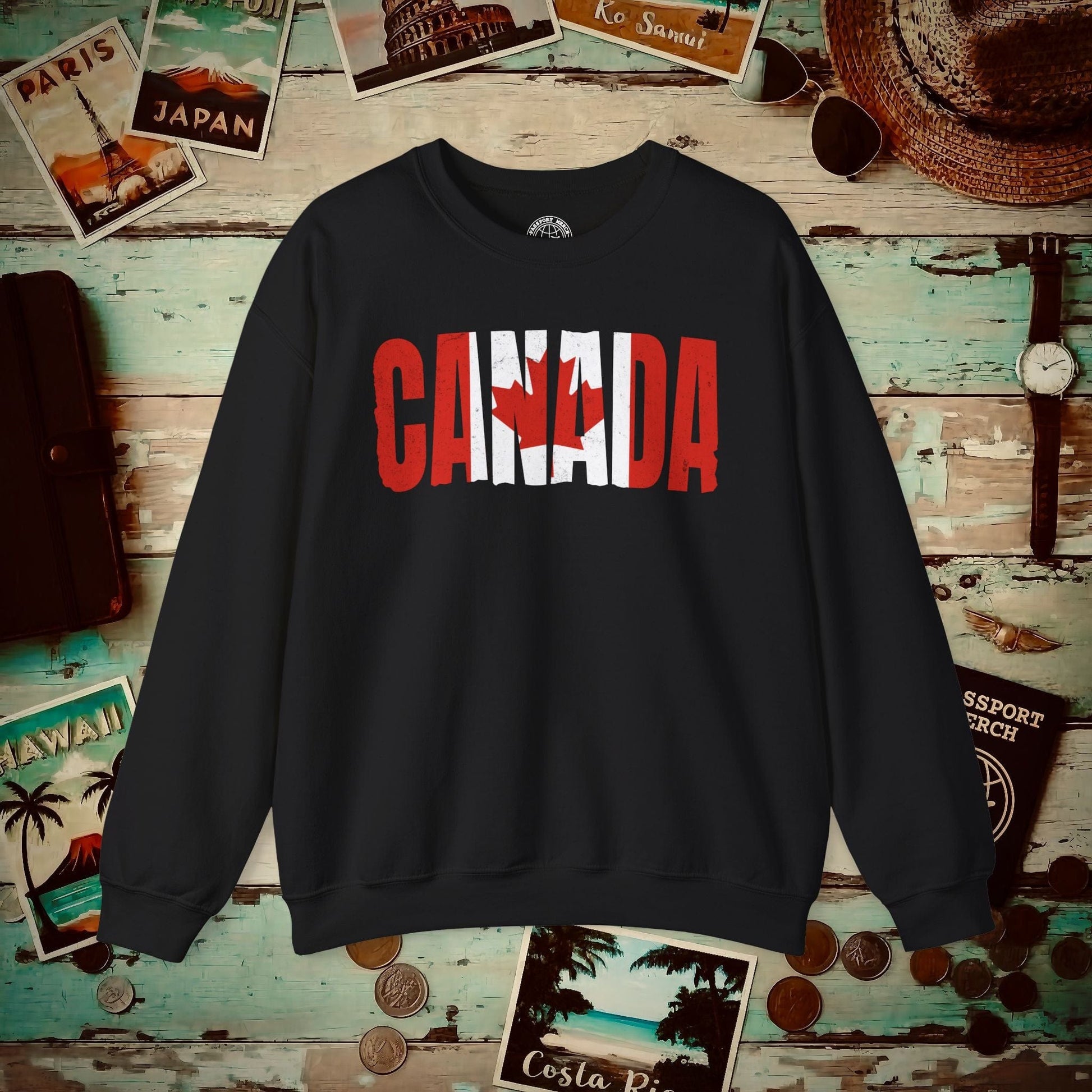 Vintage Canada Patriotism Letter Flag Crewneck Black / S