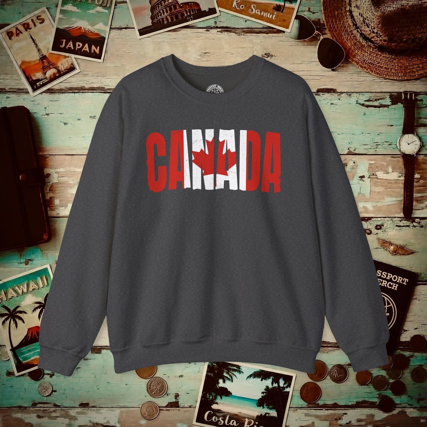 Vintage Canada Patriotism Letter Flag Crewneck Dark Heather / S