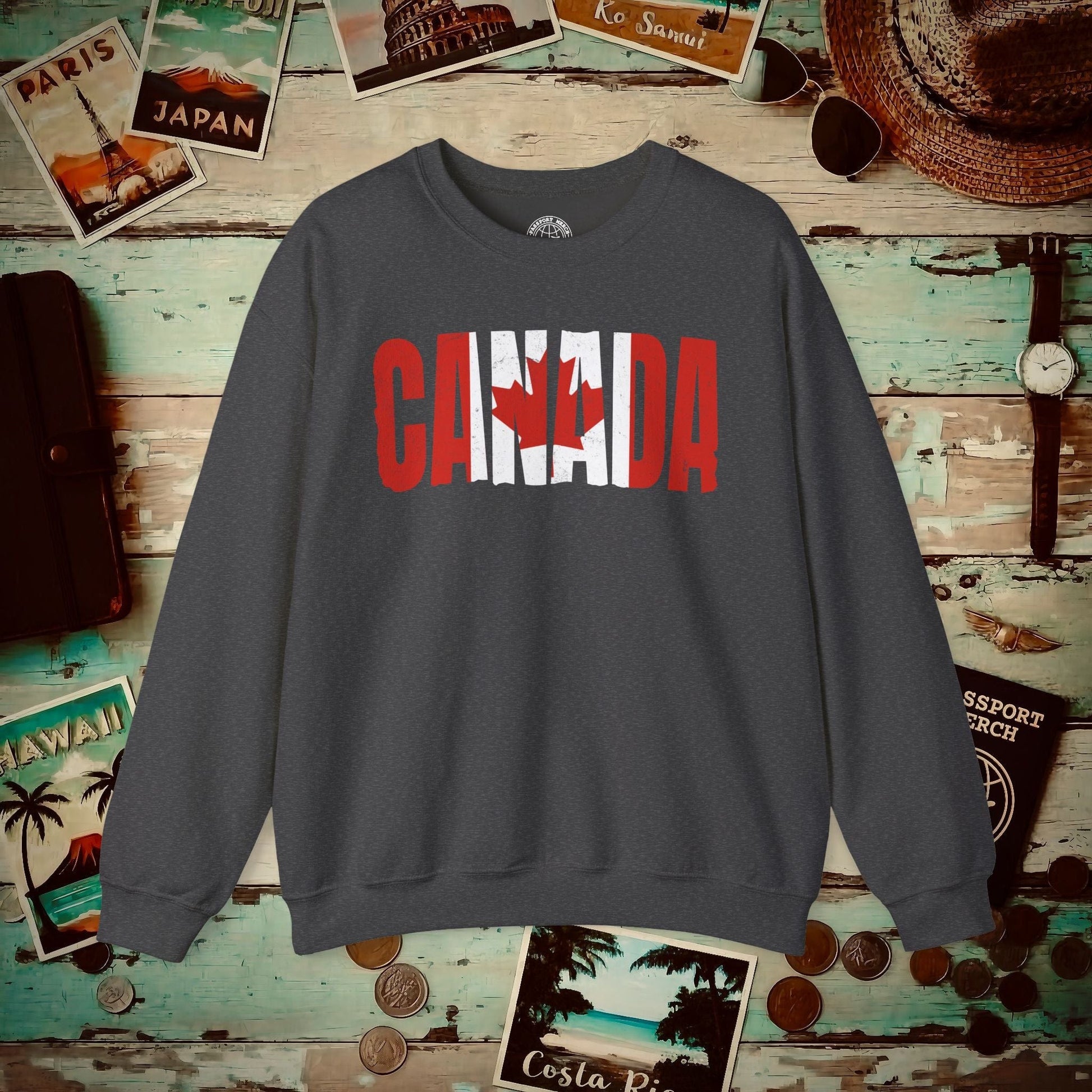 Vintage Canada Patriotism Letter Flag Crewneck Dark Heather / S